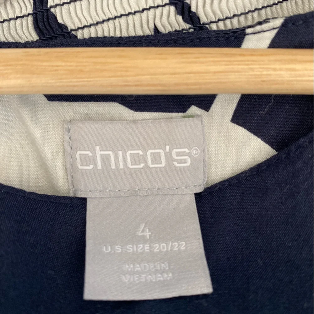 Chico’s || Trapeze Smocked Maxi Dress Floral Print Navy White Chicos 4 US 20 22_8